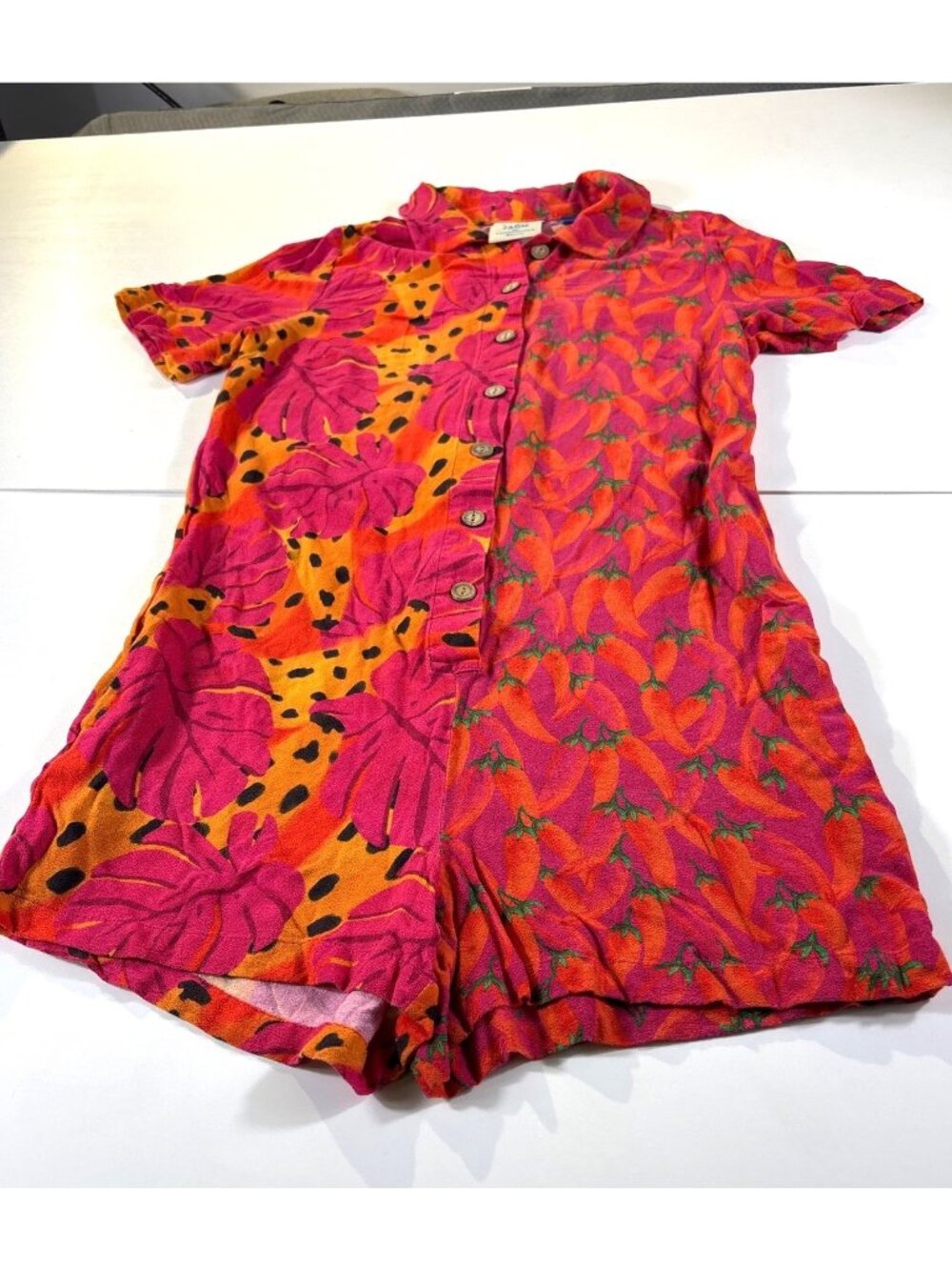 Farm Rio For Anthropologie Button-Up Romper With Tropical Print XS Lightweight &